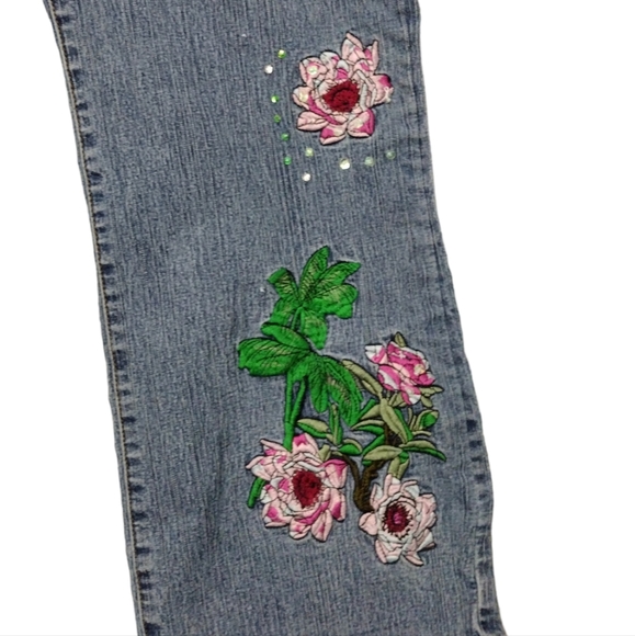 80's Denim 24/7 Embellished hippy boho flower power jeans 16 - Picture 2 of 7